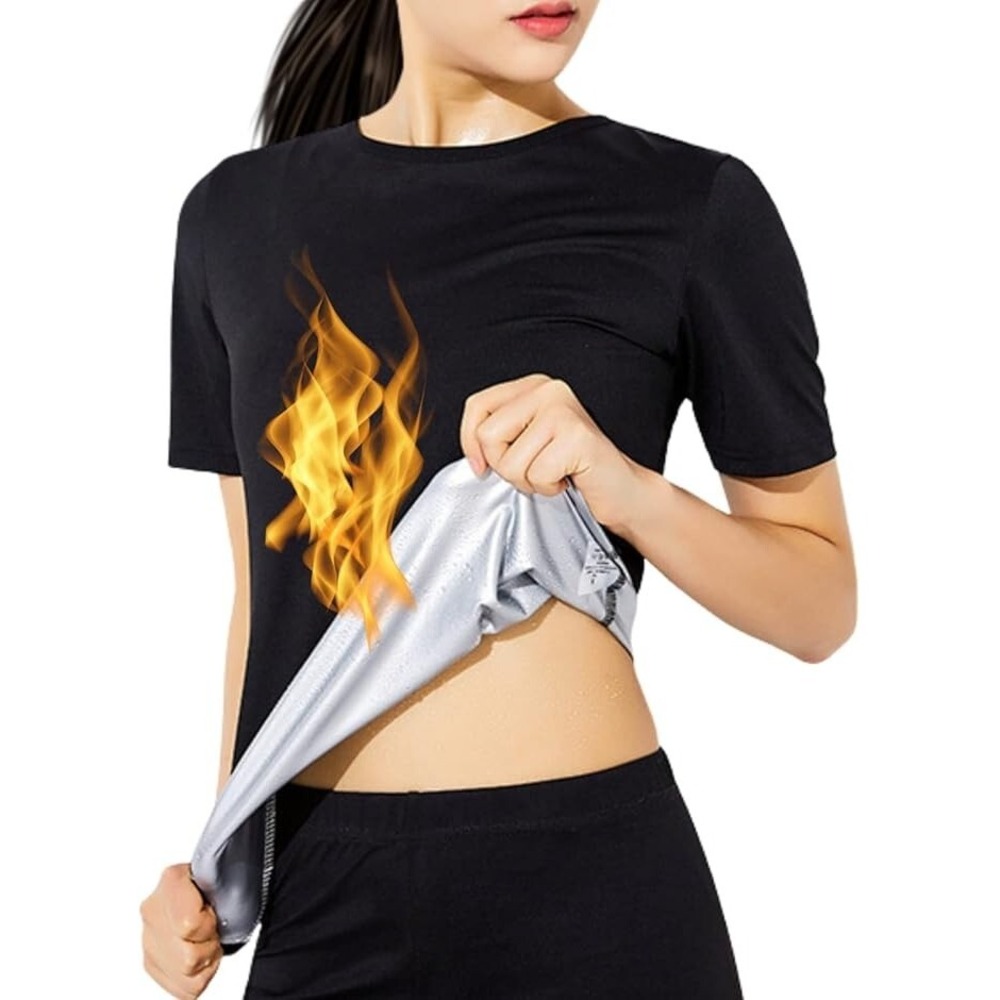 Womens Sauna Sweat Shirt Shaper Workout Slimming Heat Trapping Top Black XS/S